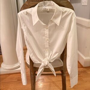 Diane Von Furstenberg White Cotton Tie at Waist Blouse